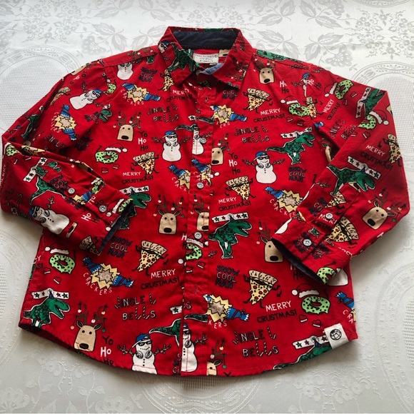 Free Planet Little Boys Size 7 (XL) Red Christmas Shirt Long Sleeves Button-Up - Picture 14 of 14